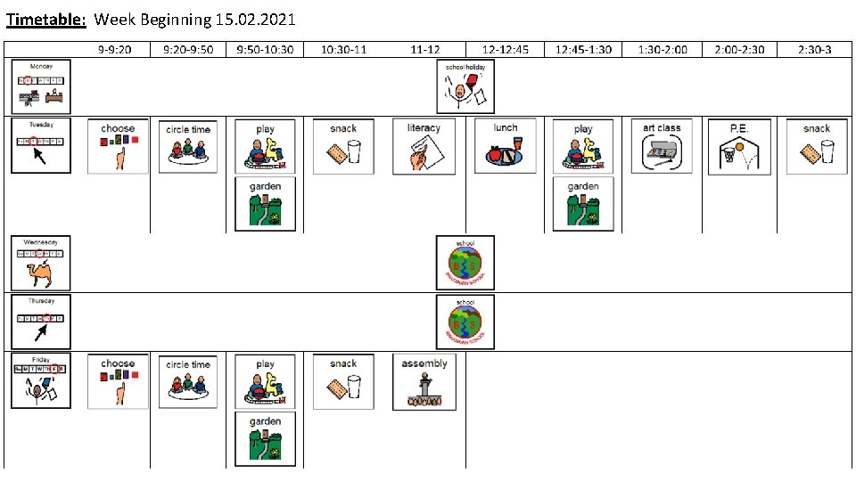 Timetable: Week Beginning 15. 02. 2021 