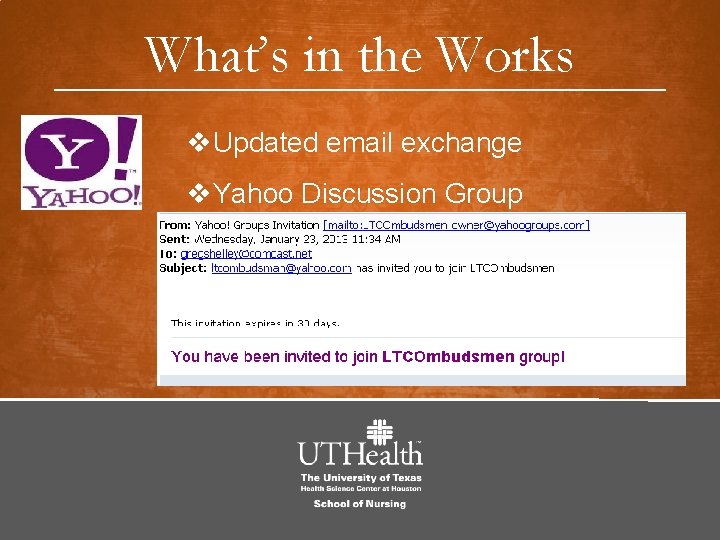 What’s in the Works v. Updated email exchange v. Yahoo Discussion Group 