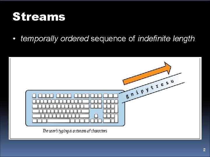 Streams • temporally ordered sequence of indefinite length 2 