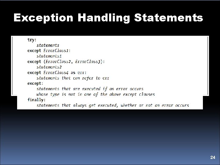 Exception Handling Statements 24 