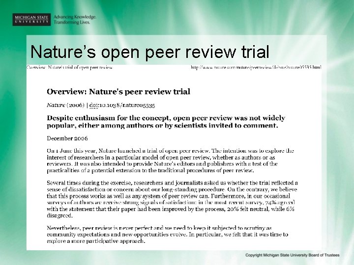 Nature’s open peer review trial 