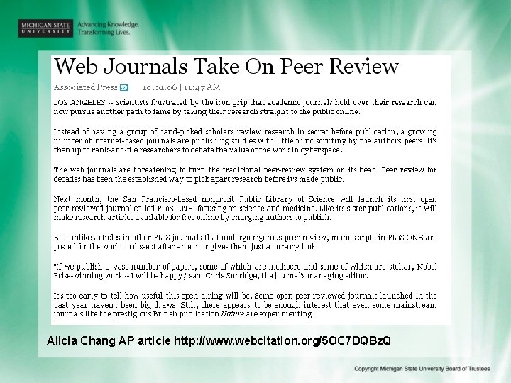 Alicia Chang AP article http: //www. webcitation. org/5 OC 7 DQBz. Q 