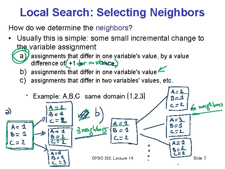 Local Search: Selecting Neighbors How do we determine the neighbors? • Usually this is