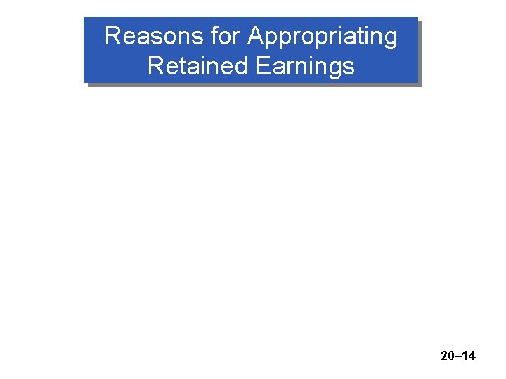 Reasons for Appropriating Retained Earnings 20– 14 