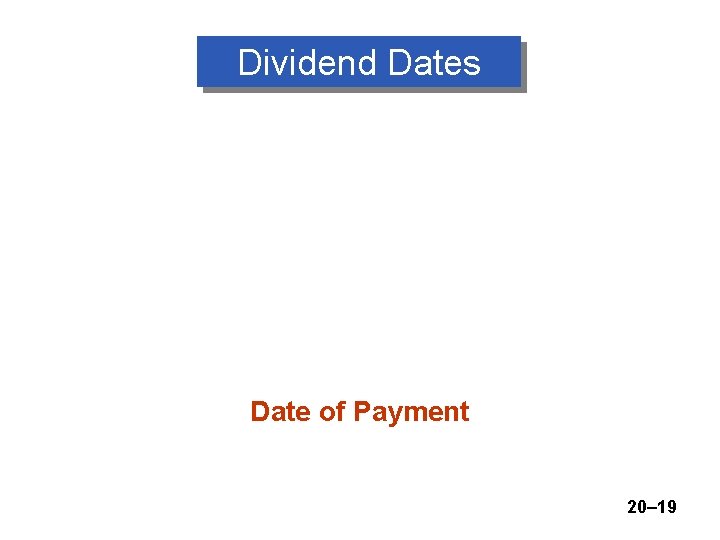 Dividend Dates Date of Payment 20– 19 