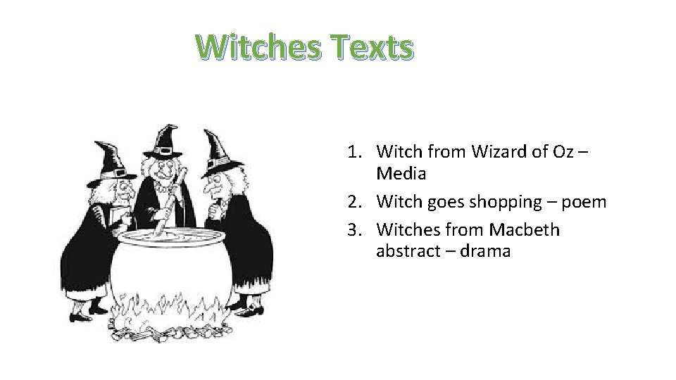 Witches Texts 1. Witch from Wizard of Oz – Media 2. Witch goes shopping