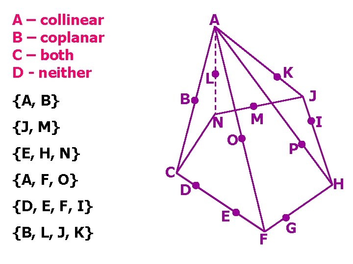 A – collinear B – coplanar C – both D - neither A N