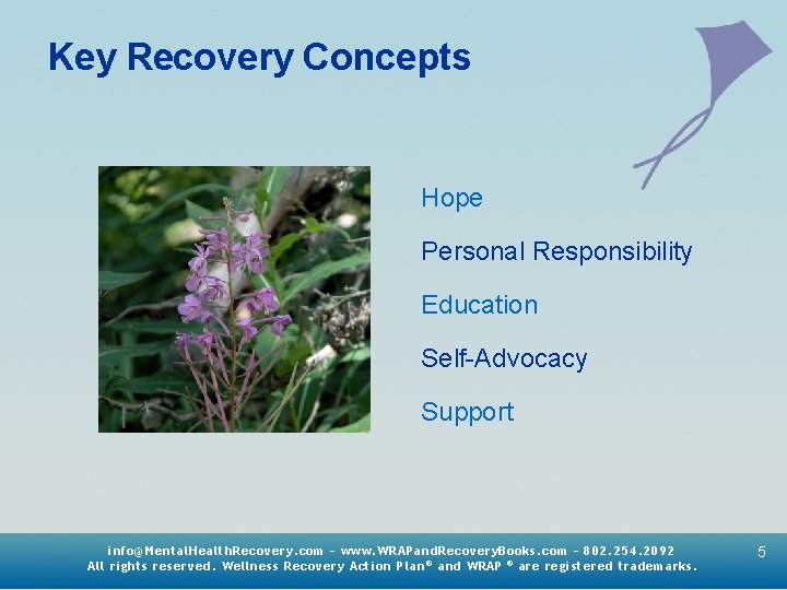 Key Recovery Concepts Hope Personal Responsibility Education Self-Advocacy Support info@Mental. Health. Recovery. com –