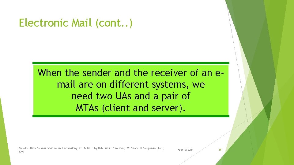 Electronic Mail (cont. . ) When the sender and the receiver of an email