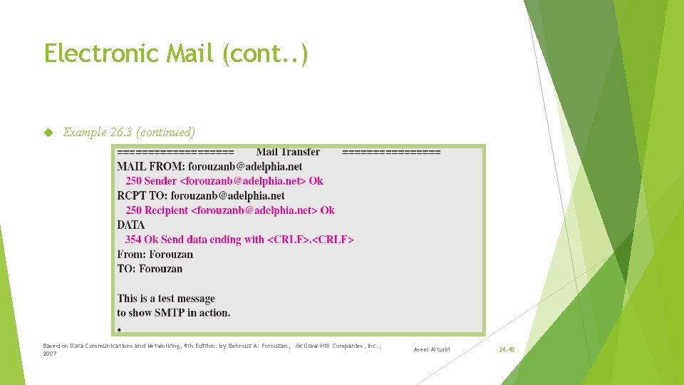 Electronic Mail (cont. . ) Example 26. 3 (continued) Based on Data Communications and