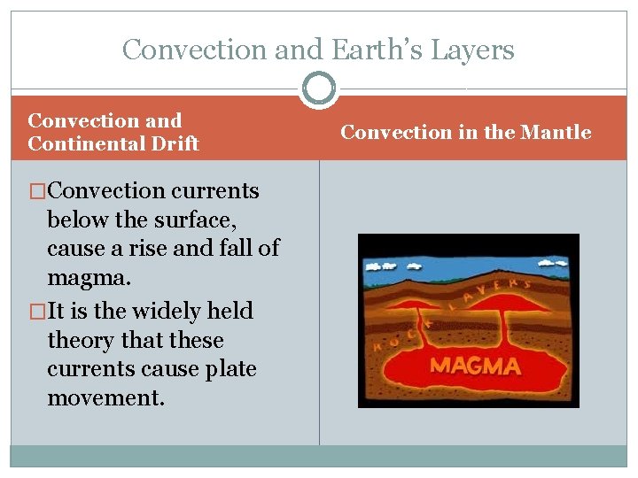 Convection and Earth’s Layers Convection and Continental Drift �Convection currents below the surface, cause