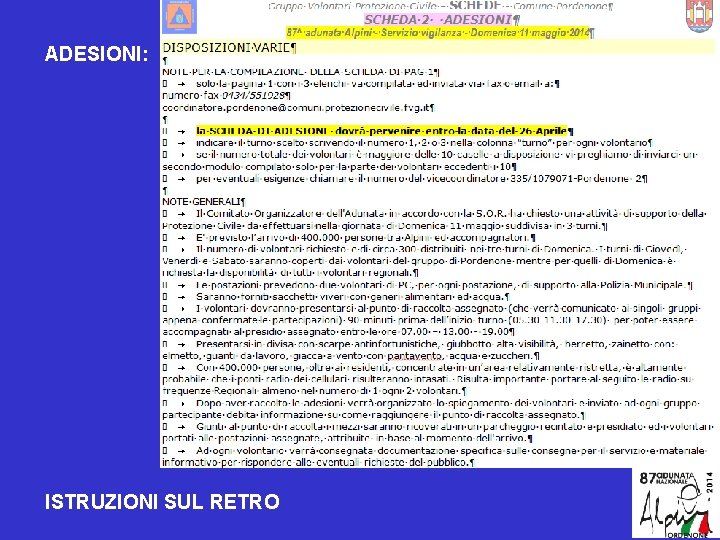 ADESIONI: ISTRUZIONI SUL RETRO 