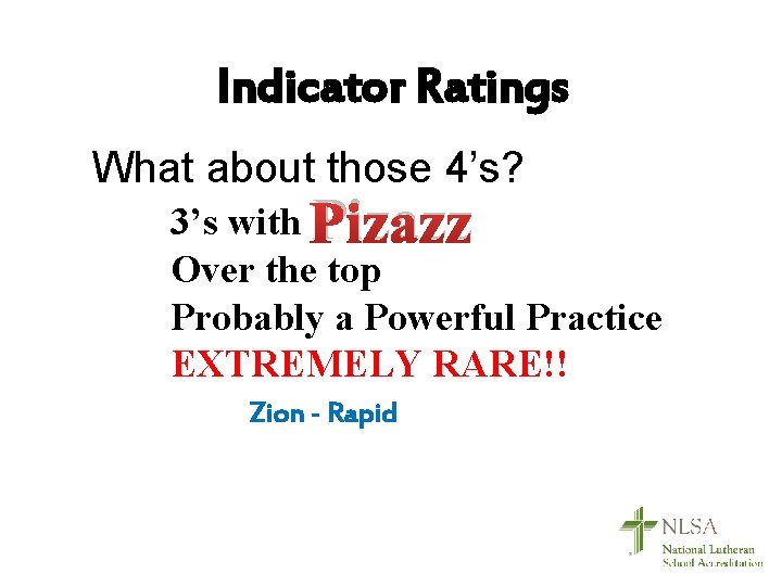Indicator Ratings What about those 4’s? 3’s with Pizazz Over the top Probably a
