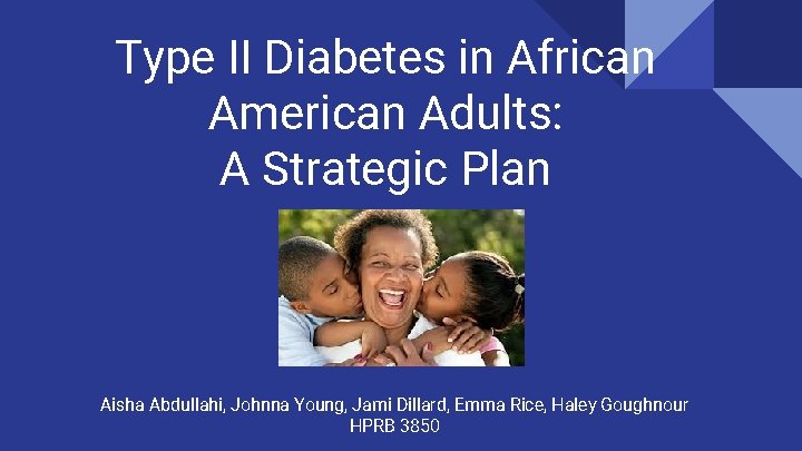 Type II Diabetes in African American Adults: A Strategic Plan Aisha Abdullahi, Johnna Young,