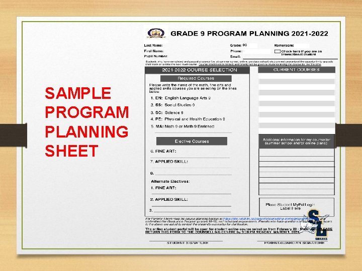 SAMPLE PROGRAM PLANNING SHEET 