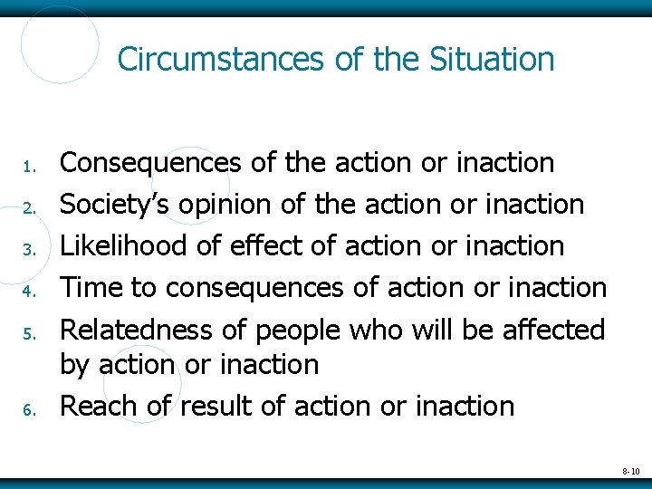 Circumstances of the Situation 1. 2. 3. 4. 5. 6. Consequences of the action