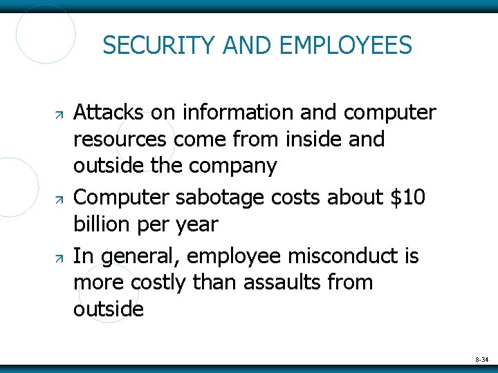 SECURITY AND EMPLOYEES Attacks on information and computer resources come from inside and outside