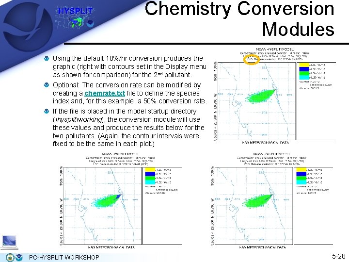 Chemistry Conversion Modules Using the default 10%/hr conversion produces the graphic (right with contours Chemistry Conversion Modules Using the default 10%/hr conversion produces the graphic (right with contours