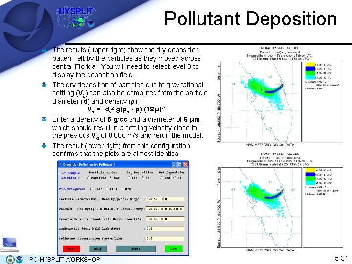 Pollutant Deposition The results (upper right) show the dry deposition pattern left by the Pollutant Deposition The results (upper right) show the dry deposition pattern left by the
