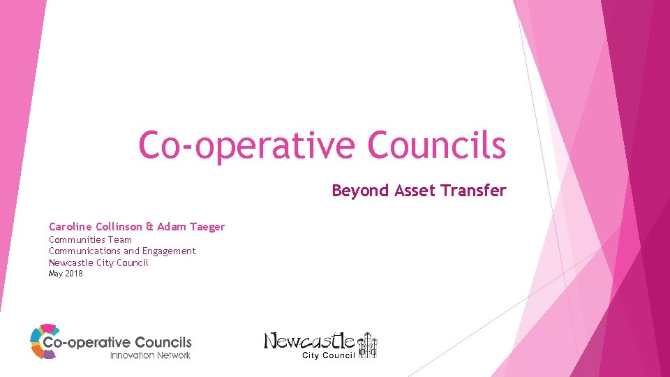 Co-operative Councils Beyond Asset Transfer Caroline Collinson & Adam Taeger Communities Team Communications and
