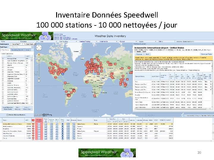 Inventaire Données Speedwell 100 000 stations - 10 000 nettoyées / jour 20 