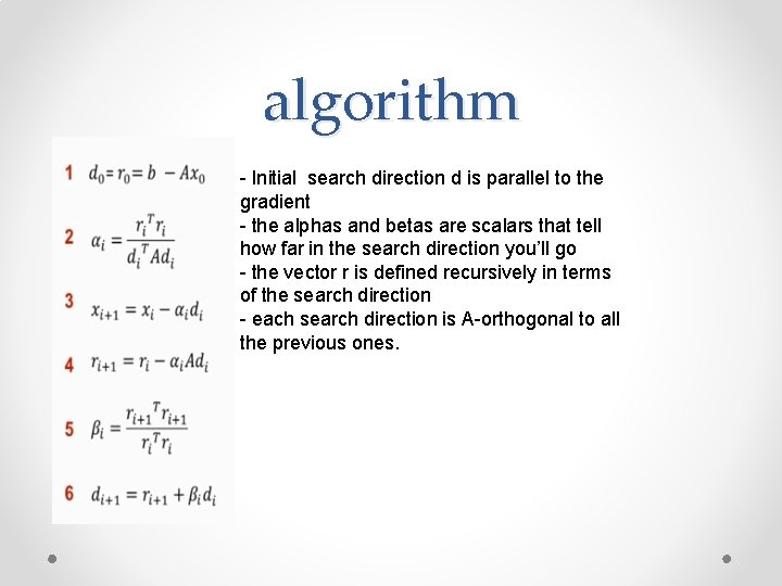 algorithm - Initial search direction d is parallel to the gradient - the alphas