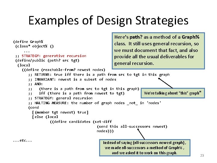 Examples of Design Strategies Here's path? as a method of a Graph% (define Graph%