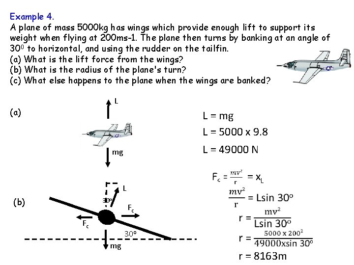 Example 4. A plane of mass 5000 kg has wings which provide enough lift