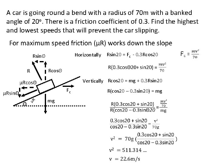 A car is going round a bend with a radius of 70 m with