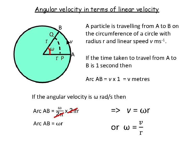 Angular velocity in terms of linear velocity Q B v ω P A A