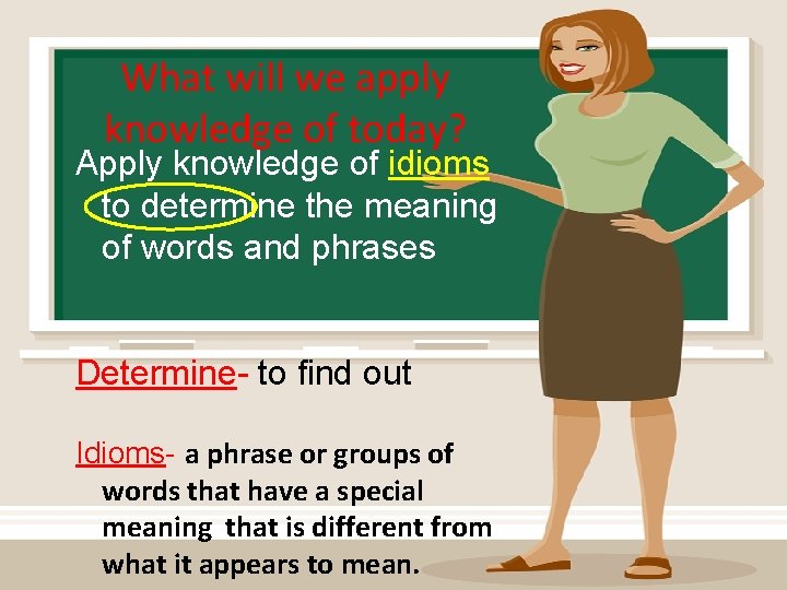 What will we apply knowledge of today? Apply knowledge of idioms to determine the