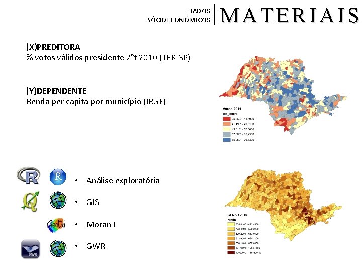 DADOS SÓCIOECONÔMICOS (X)PREDITORA % votos válidos presidente 2°t 2010 (TER-SP) (Y)DEPENDENTE Renda per capita