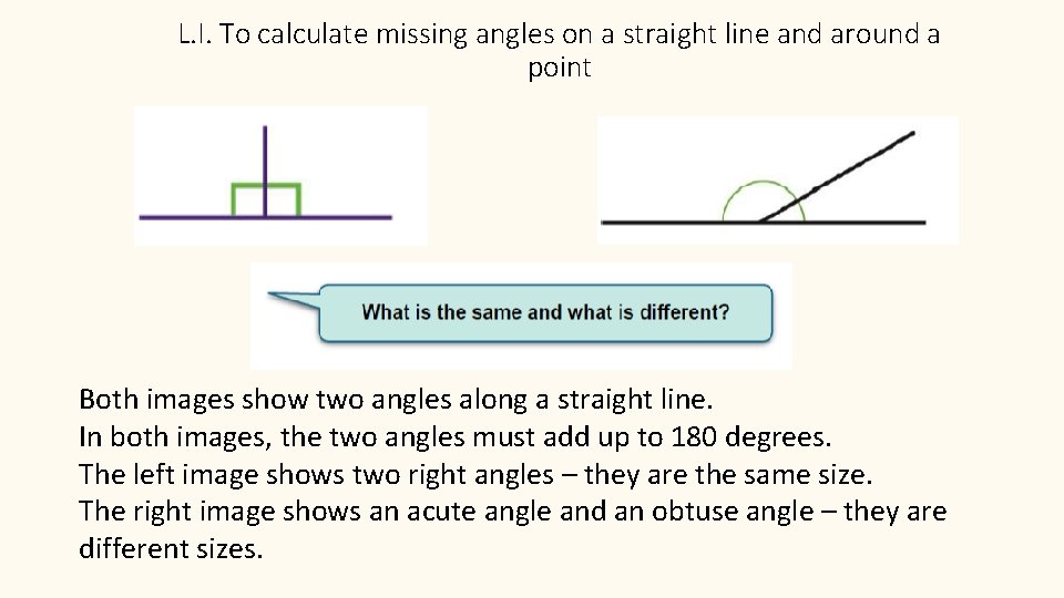 L. I. To calculate missing angles on a straight line and around a point