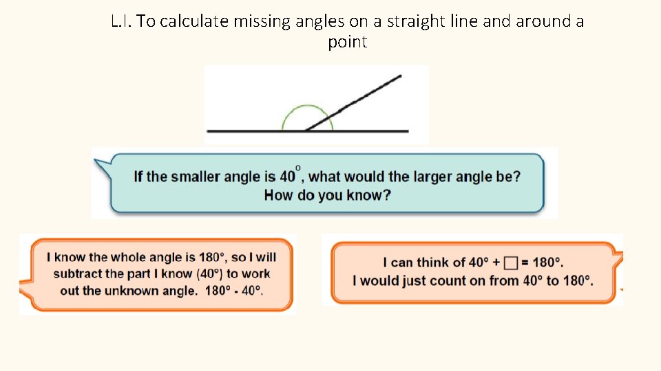 L. I. To calculate missing angles on a straight line and around a point
