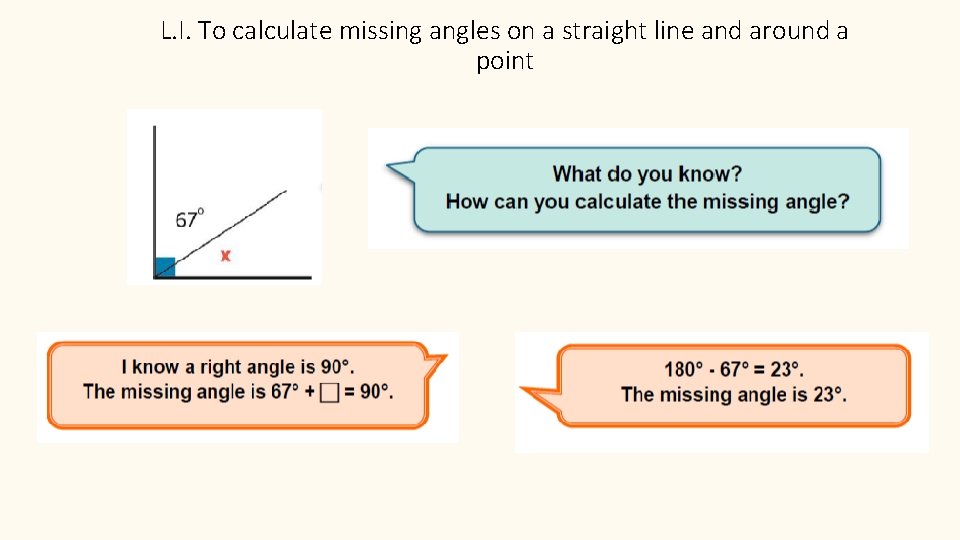 L. I. To calculate missing angles on a straight line and around a point