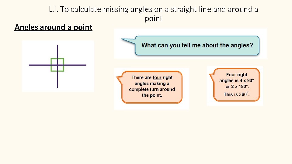 L. I. To calculate missing angles on a straight line and around a point