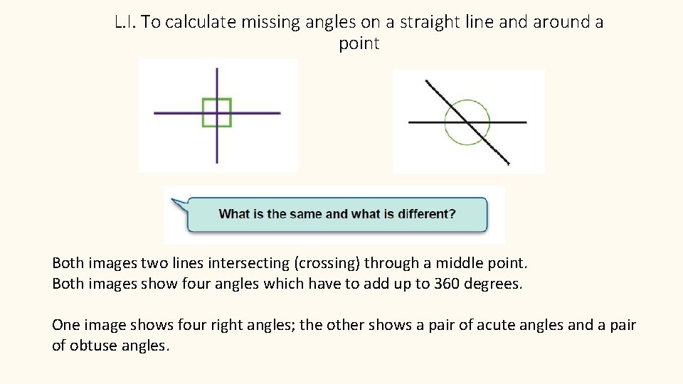 L. I. To calculate missing angles on a straight line and around a point