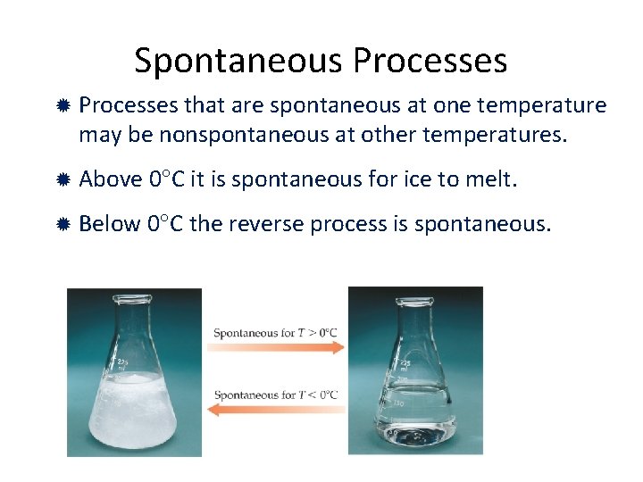 Spontaneous Processes that are spontaneous at one temperature may be nonspontaneous at other temperatures.