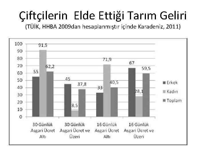 Çiftçilerin Elde Ettiği Tarım Geliri (TÜİK, HHBA 2009 dan hesaplanmıştır içinde Karadeniz, 2011) 