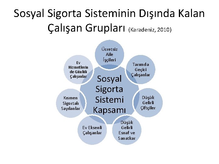 Sosyal Sigorta Sisteminin Dışında Kalan Çalışan Grupları (Karadeniz, 2010) Ev Hizmetlerin de Günlük Çalışanlar