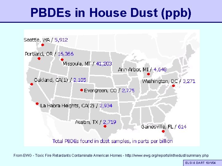 PBDEs in House Dust (ppb) From EWG - Toxic Fire Retardants Contaminate American Homes