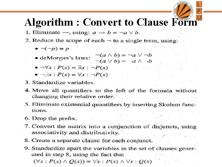 Algorithm : Convert to Clause Form 