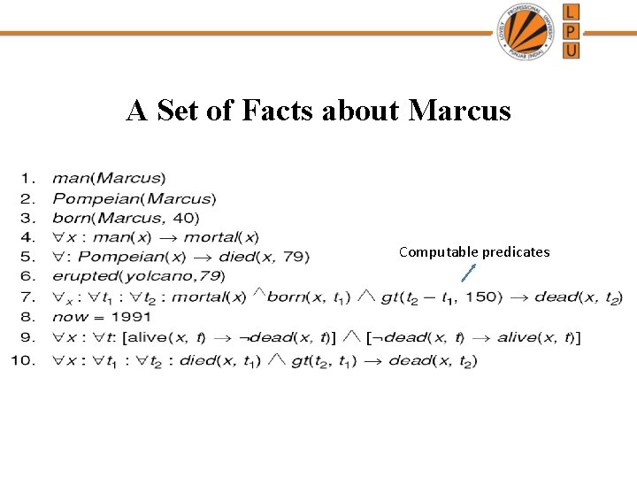 A Set of Facts about Marcus Computable predicates 