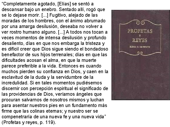 “Completamente agotado, [Elías] se sentó a descansar bajo un enebro. Sentado allí, rogó que