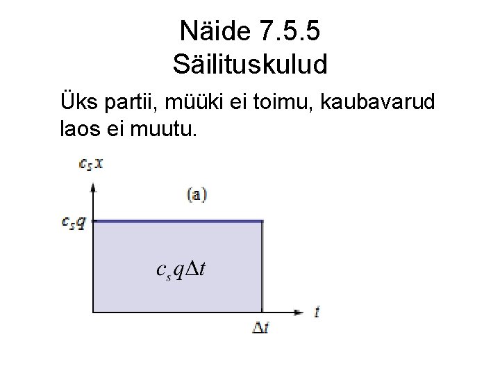 Näide 7. 5. 5 Säilituskulud Üks partii, müüki ei toimu, kaubavarud laos ei muutu.