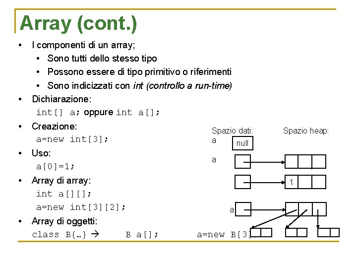 Array (cont. ) • • I componenti di un array; • Sono tutti dello