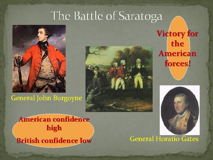 The Battle of Saratoga Victory for the American forces! General John Burgoyne American confidence