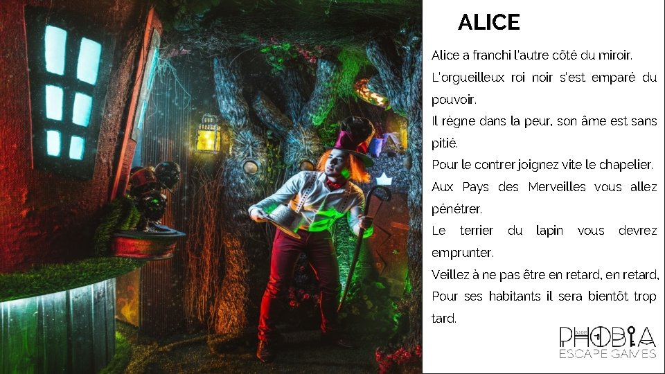 ALICE Alice a franchi l’autre côté du miroir. L’orgueilleux roi noir s’est emparé du