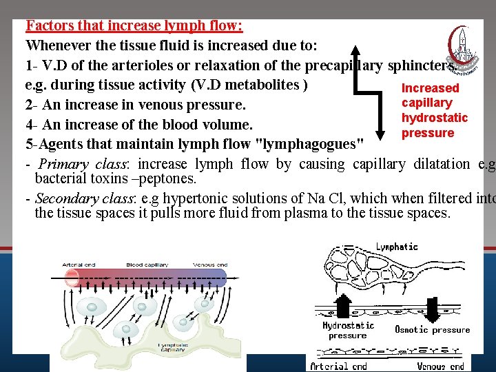 Factors that increase lymph flow: Whenever the tissue fluid is increased due to: 1 Factors that increase lymph flow: Whenever the tissue fluid is increased due to: 1
