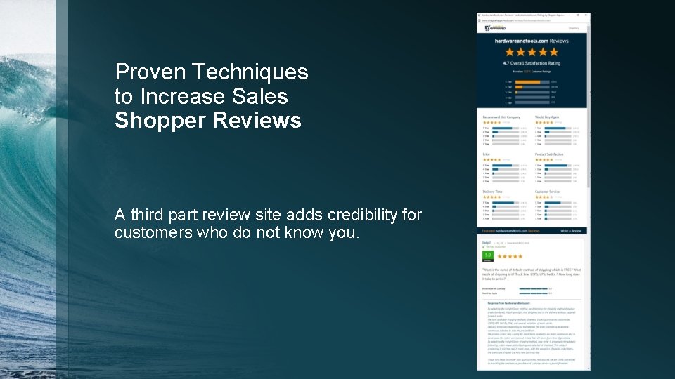 Proven Techniques to Increase Sales Shopper Reviews A third part review site adds credibility